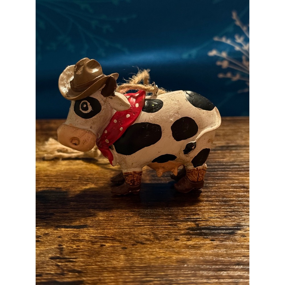 Western Cowboy Cow Ornament Resin Figurine Hat Bandana Boots Farmhouse Decor